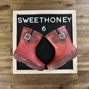 SweetHoney (Whim & Wander) Rain Boots Cranberry Red Waterproof Buckle Preppy 6